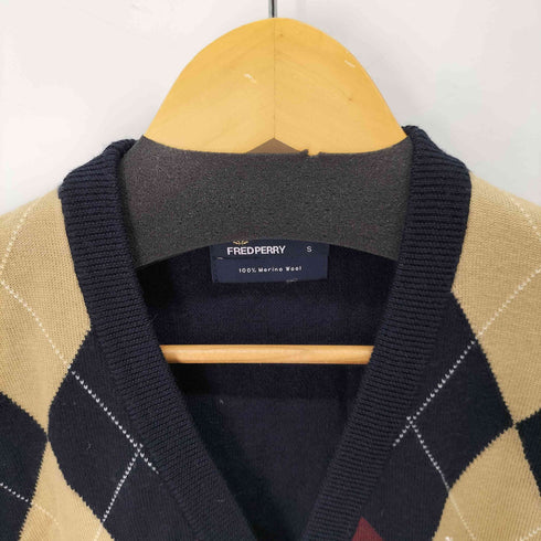 フレッドペリー FRED PERRY メリノウール100 アーガイルチェックカーディガン メンズ JPN:S